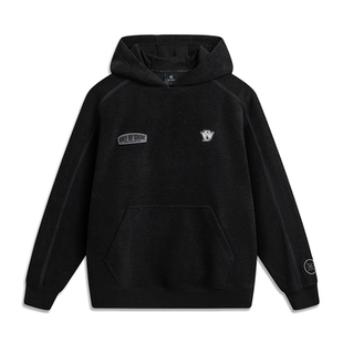 李宁正品 黑色AWDV729 卫衣套头衫 2025冬男运动休闲连帽上装