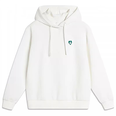 李宁正品2024秋女运动休闲连帽上装卫衣套头衫乳白色AWDU596-3/1