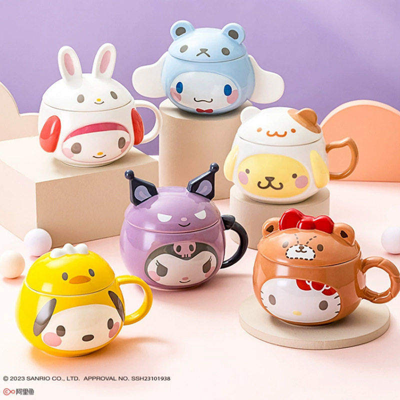 三丽鸥凯蒂猫正版可爱马克杯带盖女生家用陶瓷杯子儿童喝水杯学生