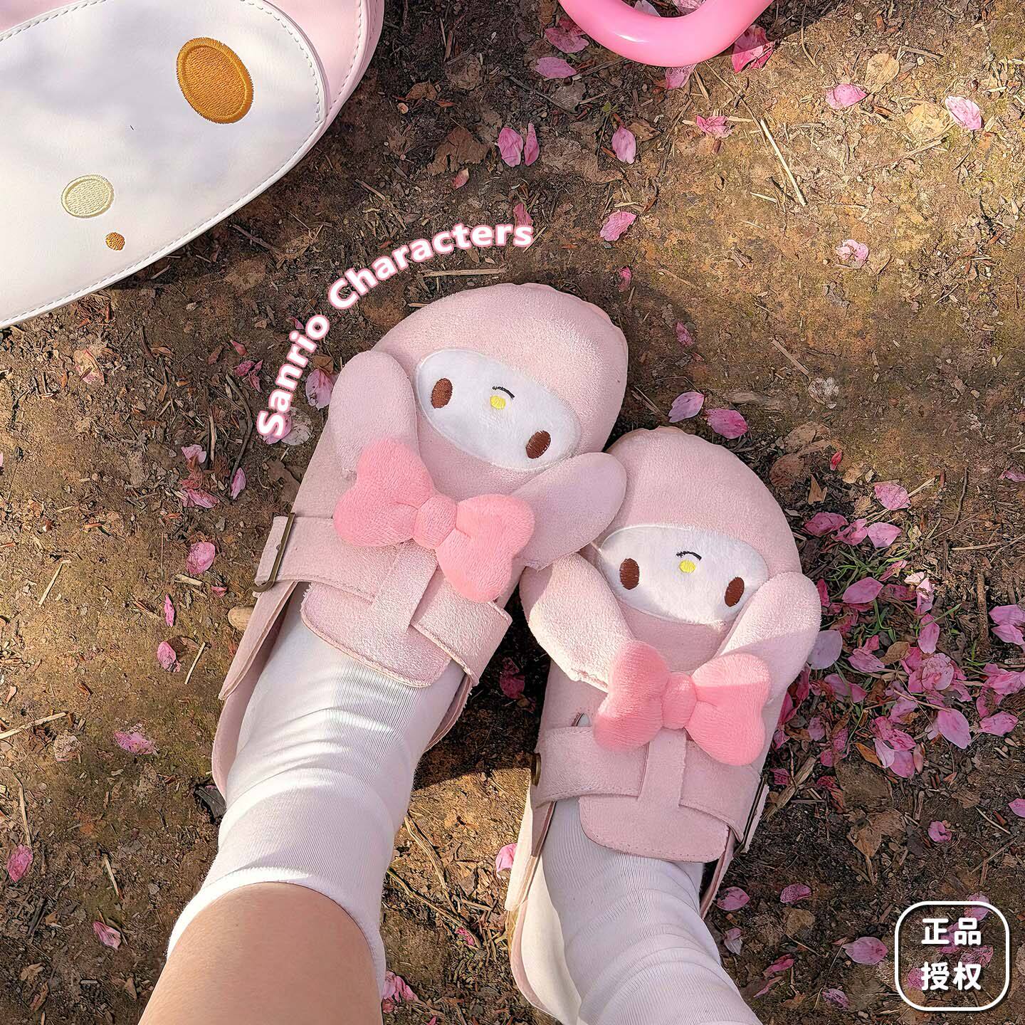 三丽鸥正版授权甜美风美乐蒂勃肯鞋女蝴蝶结懒人鞋可爱粉色卡通萌