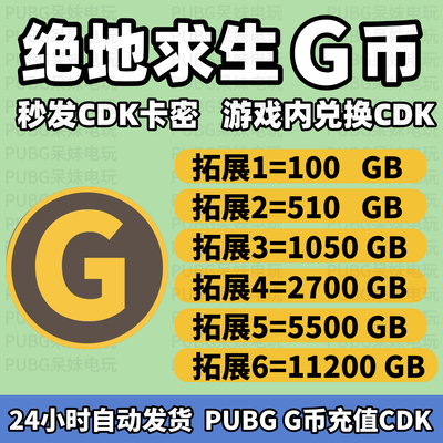 PUBGG币 绝地求生G币CDK兑换码吃鸡g币充值点卷gb金币货币皮肤CDK