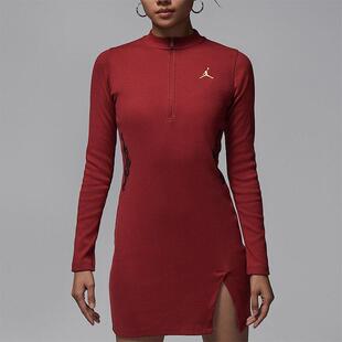 Nike耐克 女子休闲针织刺绣舒适立领长袖连衣裙IQ3963-613