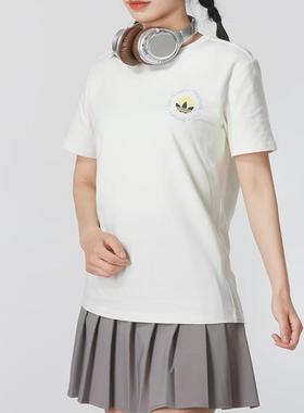 阿迪达斯三叶草女子夏季新款后背印花纯棉透气运动短袖T恤 IR7473