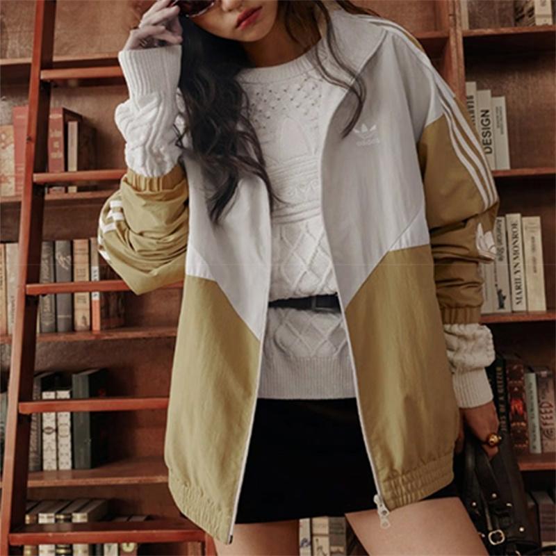 adidas三叶草 男女潮流时尚拼色宽松休闲立领夹克外套KC3118