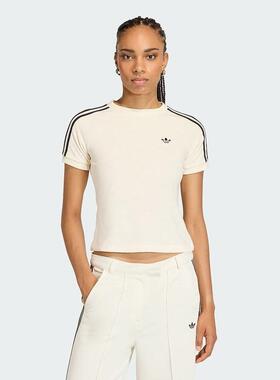 adidas三叶草 女子运动休闲简约百搭修身圆领短袖T恤KD1411