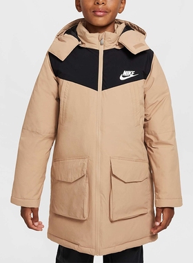 Nike耐克大童装 时尚百搭拼色连帽保暖羽绒服HV7189-200