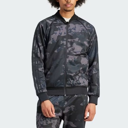 Adidas三叶草男装 迷彩印花立领运动休闲夹克外套 IS0252