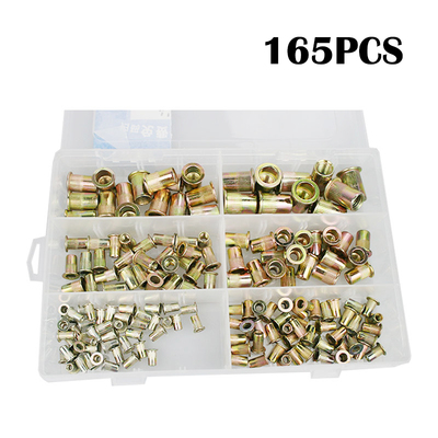 跨境热销165pcs盒装镀彩锌钢铆螺母M3/4/5/6/8/10 拉铆螺母组合