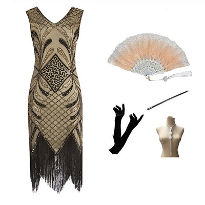 新品欧美爆款女装  舞会宴会套装亚马逊外贸1920S复古亮片连衣裙