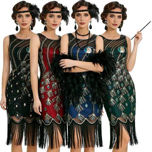 1920s Roaring 20s Flapper Dress 亮片流苏盖茨比舞会派对礼服群