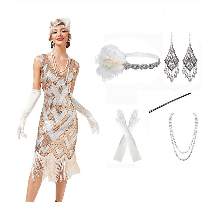 新款1920S复古盖茨比舞会宴会晚礼服性感亮片流苏连衣裙 - 封面