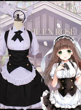 现货原创日系黑白女仆装小兔子耳朵燕尾连衣裙俏皮lolita蓬蓬裙