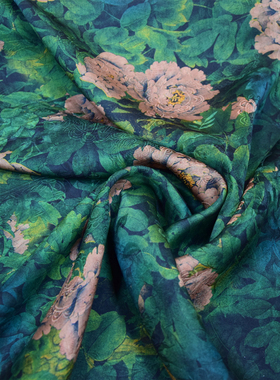 亮绿色牡丹花提花30姆米红云纱香云纱旗袍连衣裙布料桑蚕丝绸面料