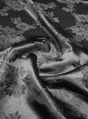 纯黑色26姆米双宫真丝提花缎连衣裙中式旗袍布料桑蚕丝绸面料