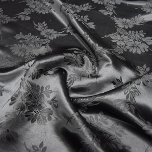 纯黑色26姆米双宫真丝提花缎连衣裙中式旗袍布料桑蚕丝绸面料