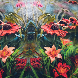 雏菊雨露油画印花03双绉真丝连衣裙布料飘逸杭州桑蚕丝绸面料