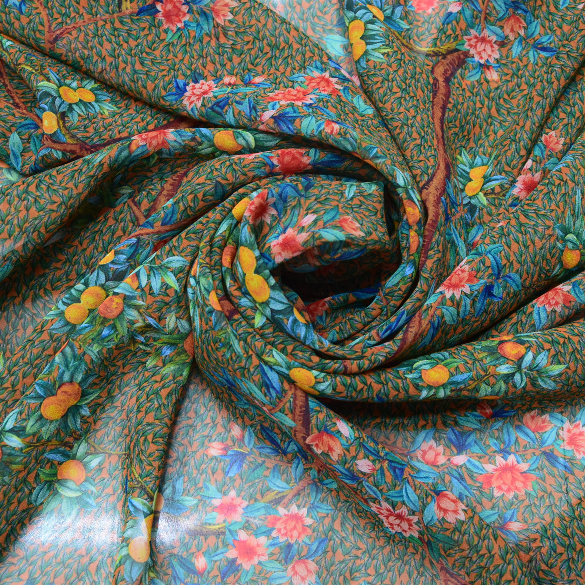 翠绿小碎花03乔其纱真丝纱薄飘逸连衣裙面料衬衫透桑蚕丝绸布料