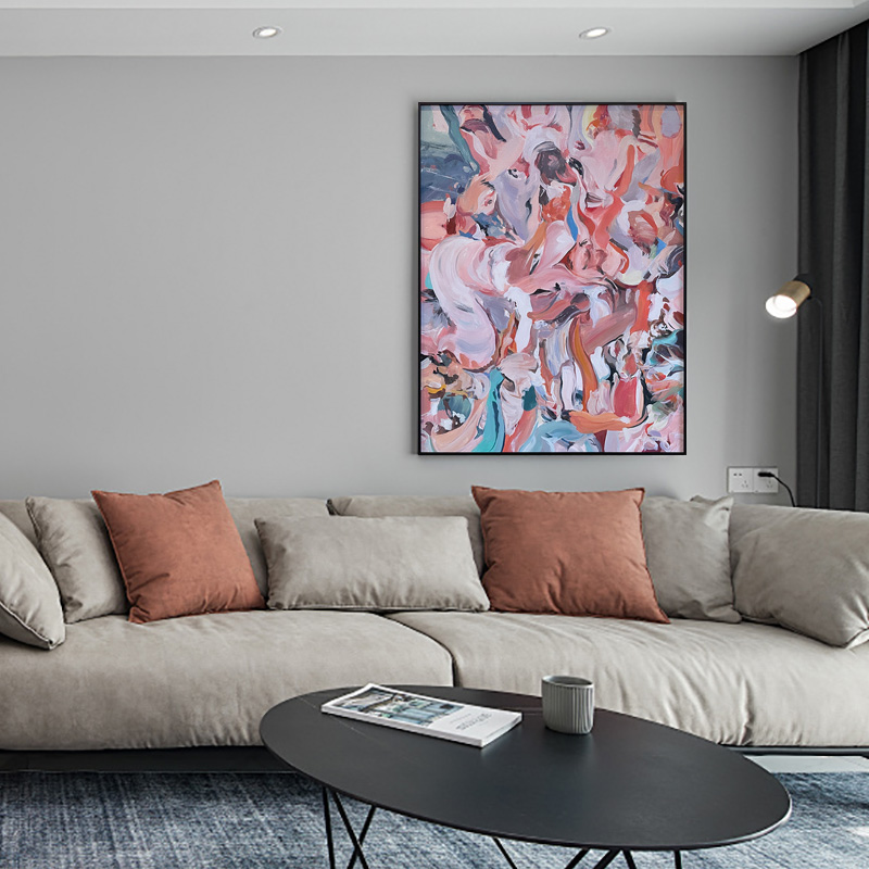 纯手绘抽象油画侘寂风过道客厅