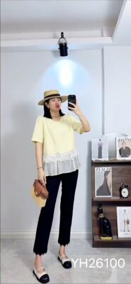香港芸卉26100大码T恤衫女胖mm蕾丝拼接短袖小衫200斤女装新款夏
