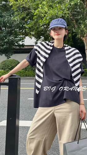 大橘子3621大码T恤衫三角围巾两件套女胖mm小衫套装200斤女装新款