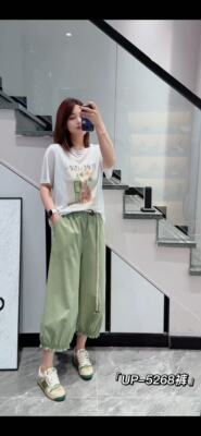 宜语析UP5268大码休闲裤女胖mm松紧腰抽绳花苞裤200斤女装新款夏