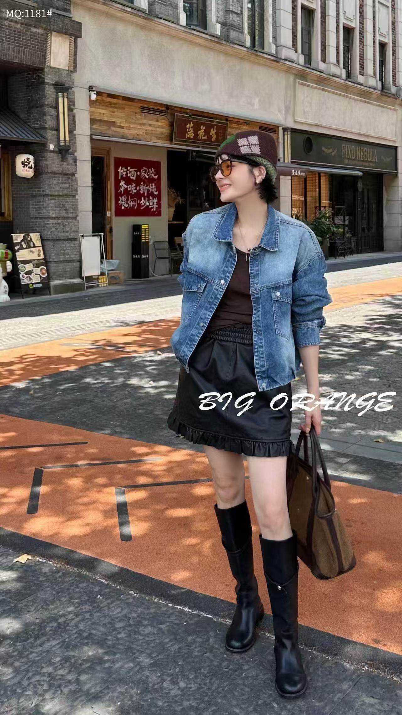 大橘子1181大码牛仔服夹克衫女胖mm短外套200斤女装新款棒球服秋