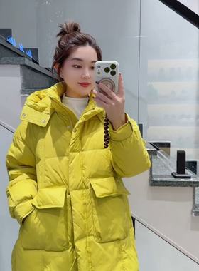 金影奇95038大码羽绒服女胖MM连帽中长款90白鸭绒200斤女装新款冬