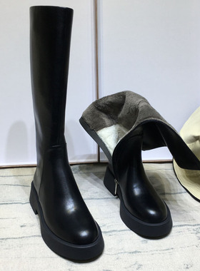 2024冬季新款平底羊皮毛一体骑士长筒靴真皮保暖加厚雪地高筒靴女