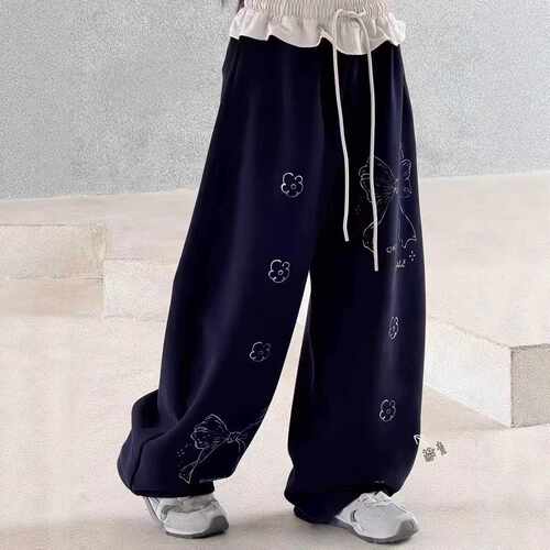 童裤 2026女童春秋季新品25089中大童韩版百搭蝴蝶结小花屁帘卫裤