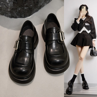 真皮乐福鞋女厚底秋季2026新款粗跟大头小皮鞋女英伦风制服JK日系