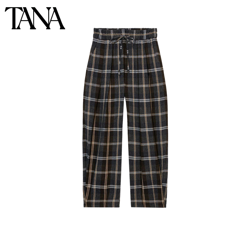 春季新款女装弹力腰身裤子抽绳系带宽松直筒格子长裤 2218825,女装/女士精品,休闲裤,淘宝优惠券,粉丝福利购,淘宝优惠卷