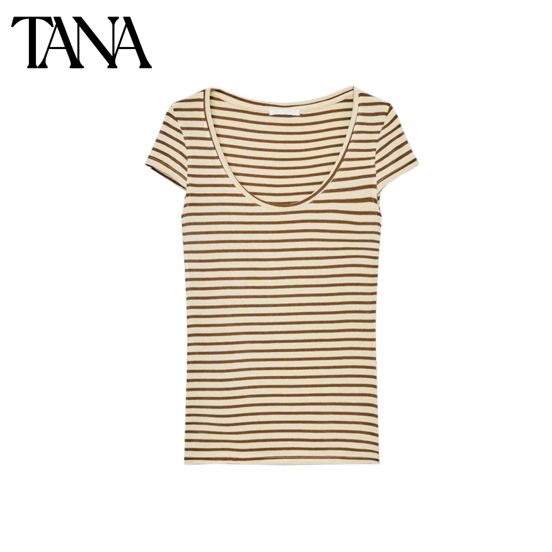 2026春装新款女欧美时尚百搭大圆领修身条纹短袖T恤 1223003,女装/女士精品,T恤,淘宝优惠券,粉丝福利购,淘宝优惠卷
