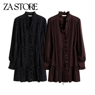 新款 褶边连衣裙 女装 蝴蝶结系带饰短款 1329230 V领灯笼长袖 春季