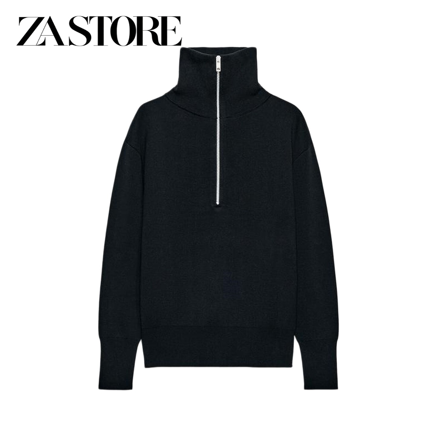ZA 秋季新品女装法式街头风长袖立领拉链装饰宽松针织衫 2893104