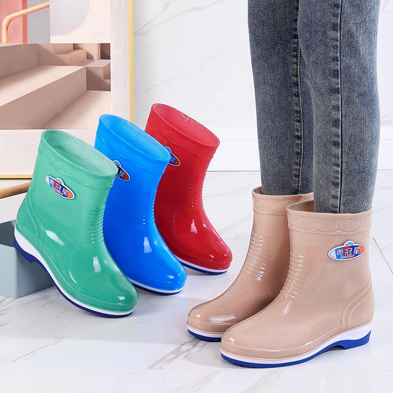 2025新款厚底pvc防滑水鞋短筒劳保耐磨洗车女式防水胶鞋防雨