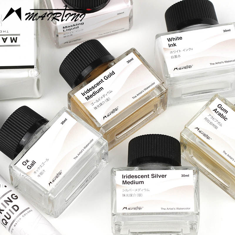 【杂物堆】马蒂尼白墨水留白胶牛胆汁水彩珠光媒介金银阿拉伯树胶