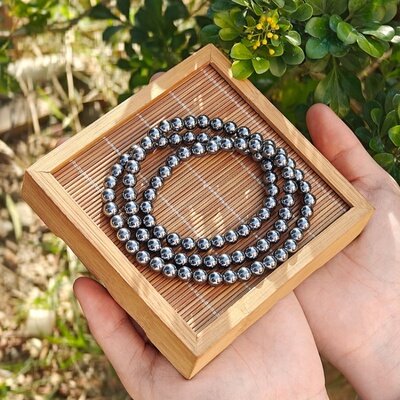 太赫兹三圈光面圆珠手链男女款