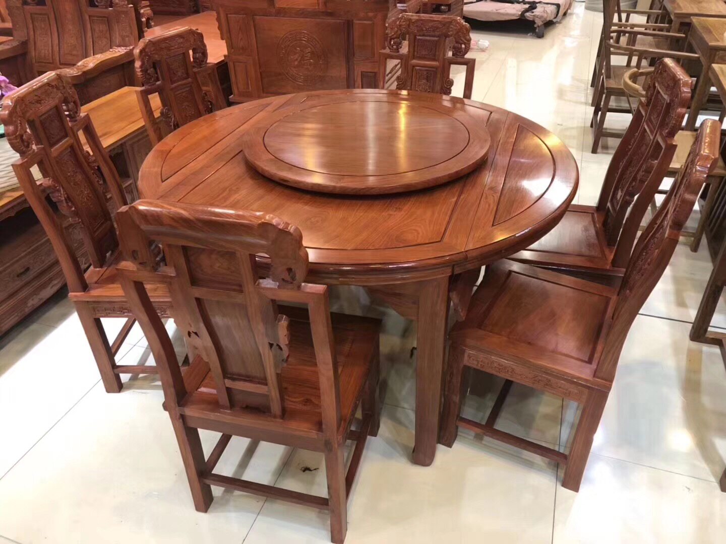 进口非洲花梨跳台实木餐桌餐桌椅进口红木家庭餐台桌可收缩餐台