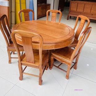 实木餐台红木圆桌菠萝格圆形吃饭桌配6椅新中式金花梨客厅厂直销