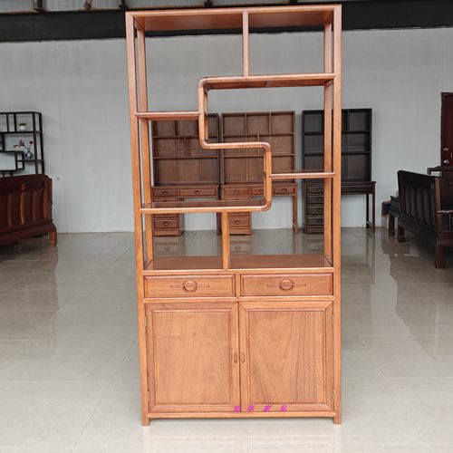 菠萝格博古架全原木展示柜