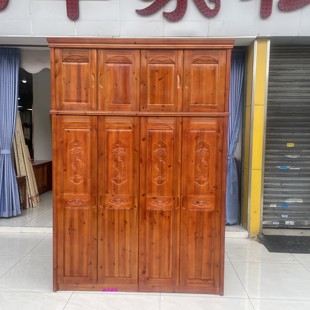 杉木衣柜四门实木衣柜现代中式雕花全实木卧室衣柜纯木衣柜1.6米