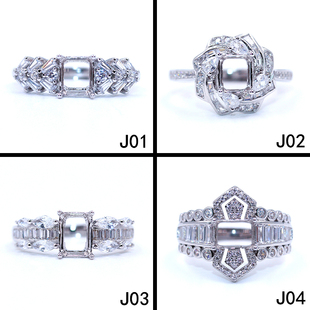 精工S925银戒指空托长方形加工镶嵌立体戒托宝石定制18K5*6-5*7