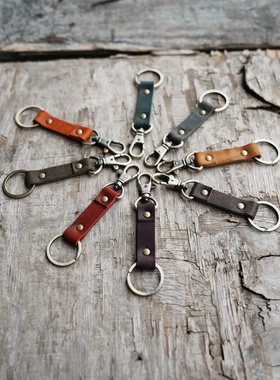 纯手工牛皮钥匙扣创意个性真皮挂件复古疯马皮钥匙环简约