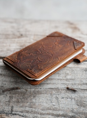 field notes记事本保护套纯手工疯马皮外置笔复古皮套