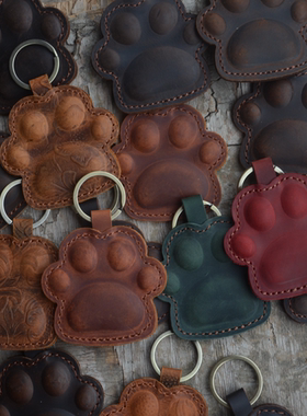 纯手工牛皮狗爪钥匙扣创意个性真皮挂件复古疯马皮钥匙环简约