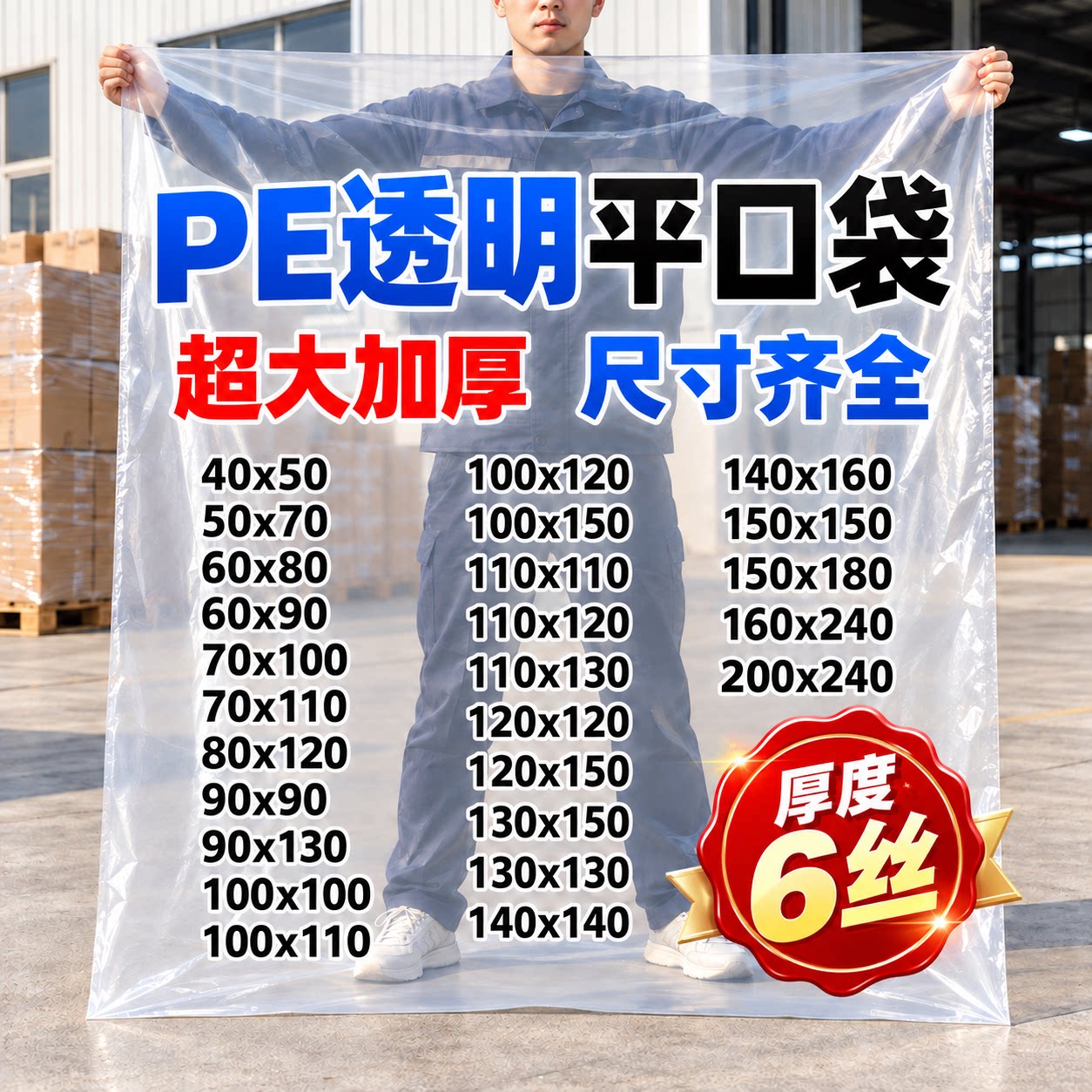 高压加厚6丝平口pe塑料袋防潮尘薄膜袋透明搬家打包收纳包装包邮
