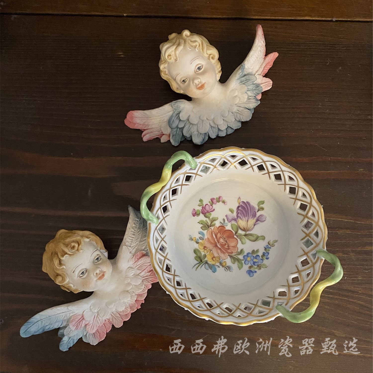 德累斯顿dresden1920年左右孤品22k描金手绘精品欧洲中古陶瓷果盘