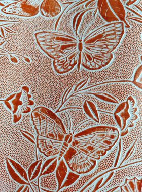 四边直爱马橙色蝶恋花纹头层牛皮压纹1.0-1.2mm手工玩皮DIY真皮料