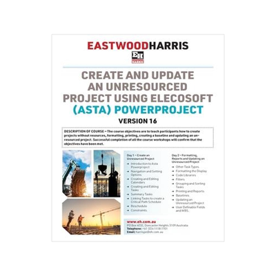 [预订]Create and Update an Unresourced Project using Elecosoft (Asta) Powerproject Version 16: 2-day train 9781925185812