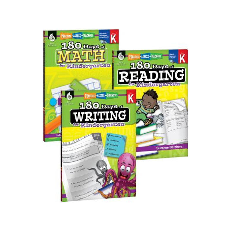 英文原版 幼儿园180天阅读写作数学3本合辑 180 Days of Practice for Kindergarten (Set of 3) Reading, Writing and Math